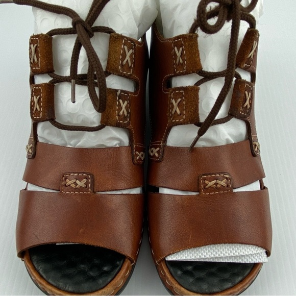 Rieker Sandals Brown Leather Sz 37 - Sz 6 Open Toed Lace Up Ankle Strap - Picture 8 of 11